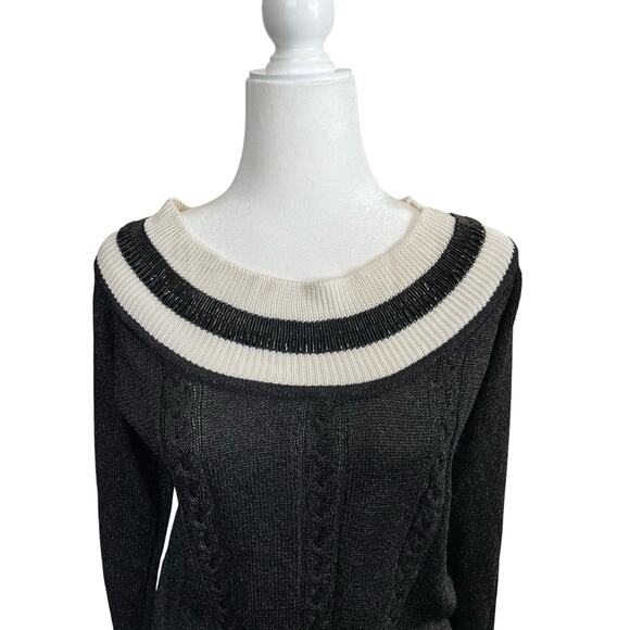 Mary Jane Marcasiano Beaded Sweater Black White Large NWT - Picture 2 of 8